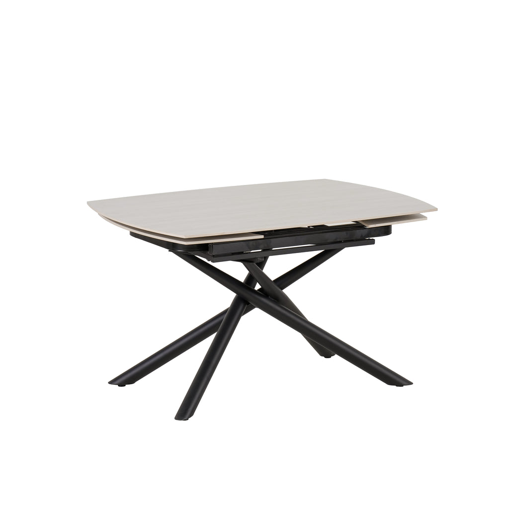 Table Repas Extensible Nysa Pied Metal Noir Céramique Travertin Blanc 129/189X89X76Cm