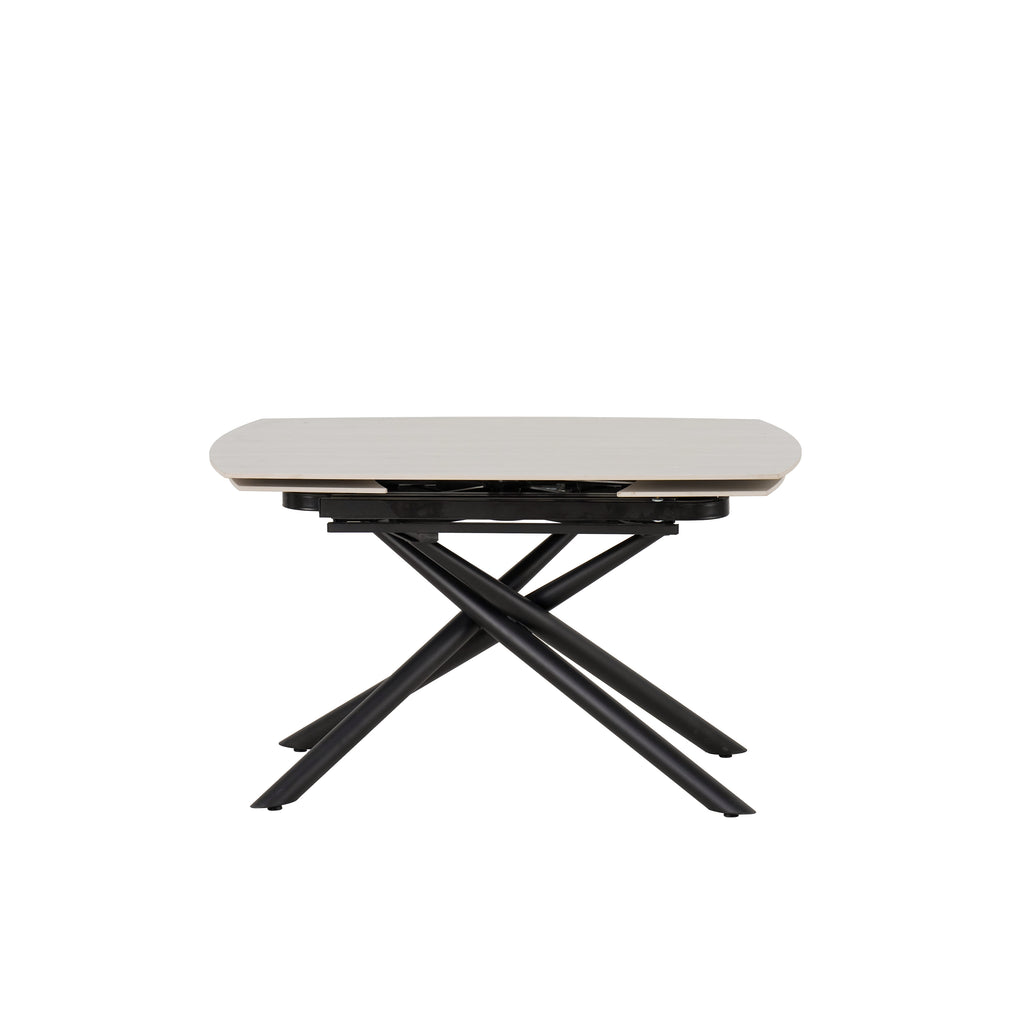 Table Repas Extensible Nysa Pied Metal Noir Céramique Travertin Blanc 129/189X89X76Cm