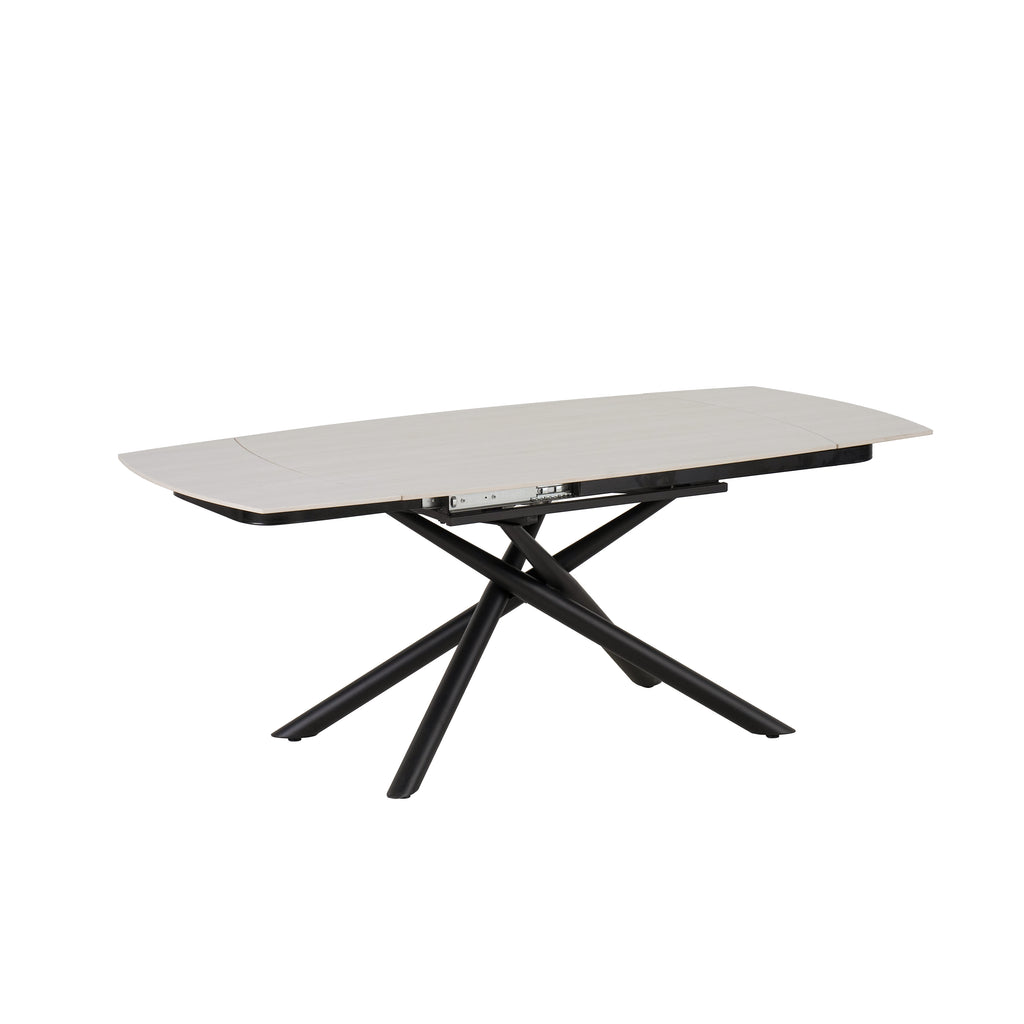 Table Repas Extensible Nysa Pied Metal Noir Céramique Travertin Blanc 129/189X89X76Cm