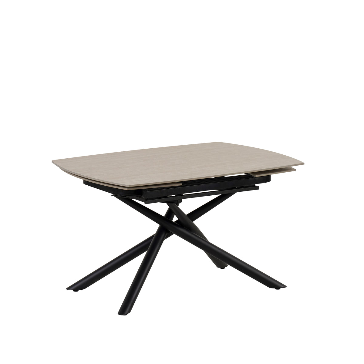Table Repas Extensible Nysa Pied Metal Noir Céramique Travertin Mat 129/189X89X76Cm