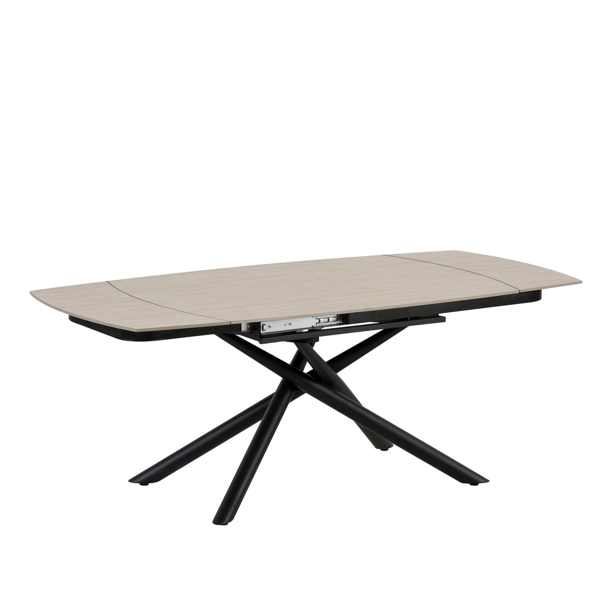 Table Repas Extensible Nysa Pied Metal Noir Céramique Travertin Mat 129/189X89X76Cm