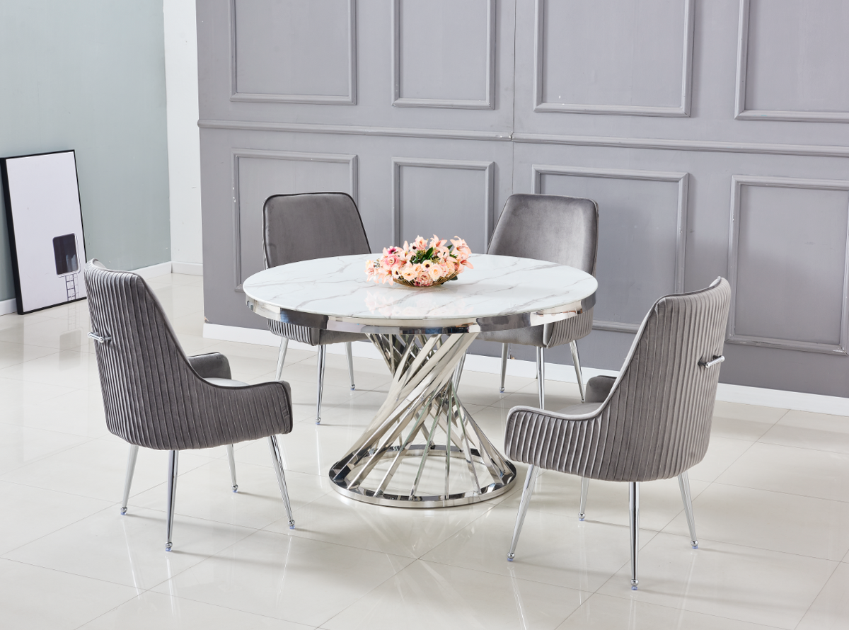 Table à manger Nautilus Chrome Marbre Blanc 130 Cm