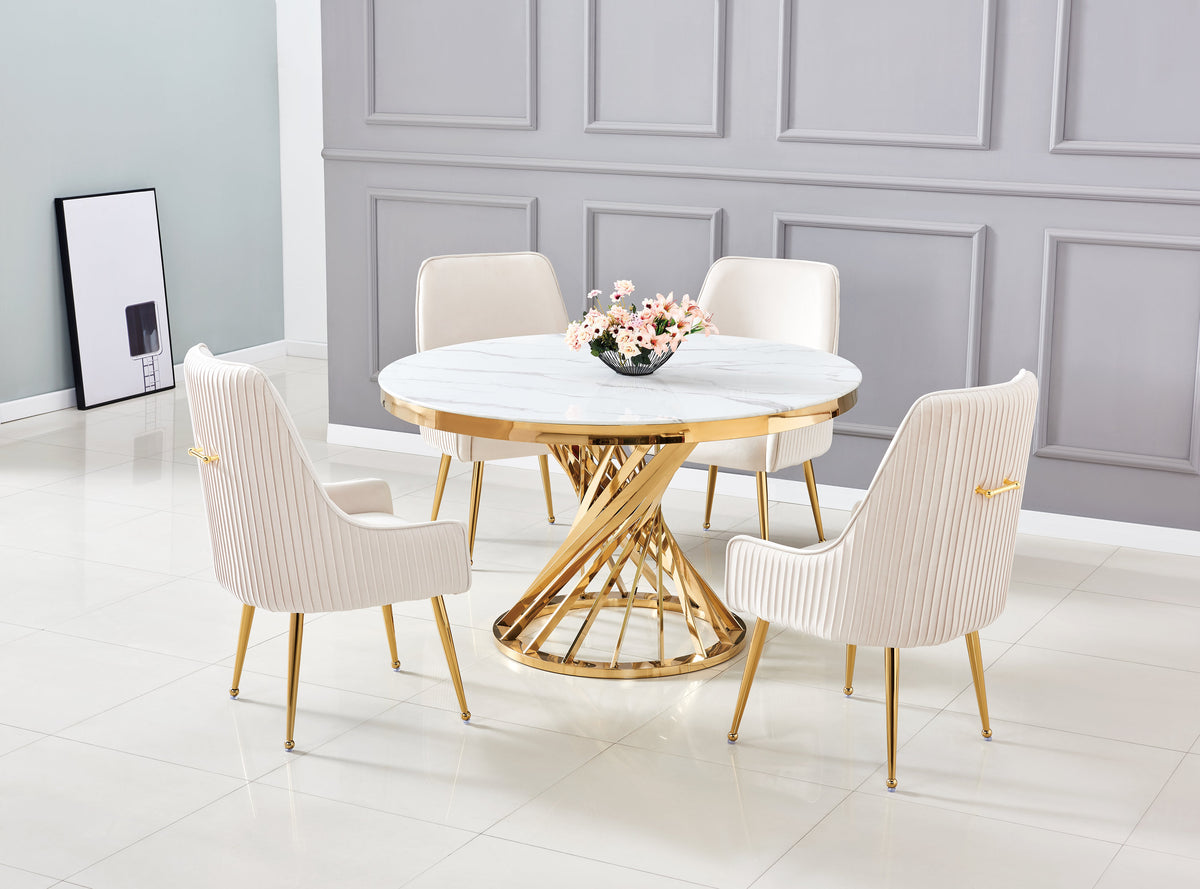 Table à manger Nautilus Gold Marbre Blanc 130 Cm