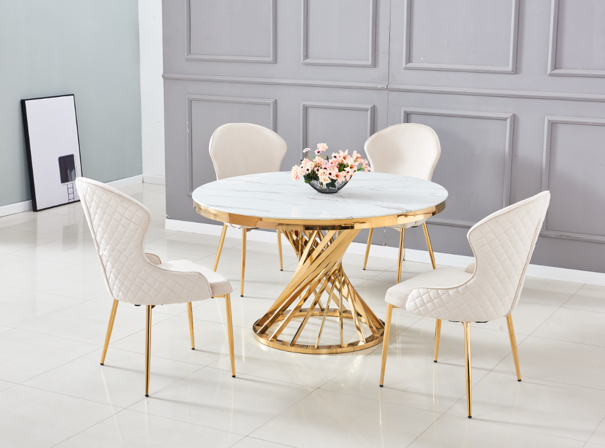 Table à manger Nautilus Gold Marbre Blanc 130 Cm