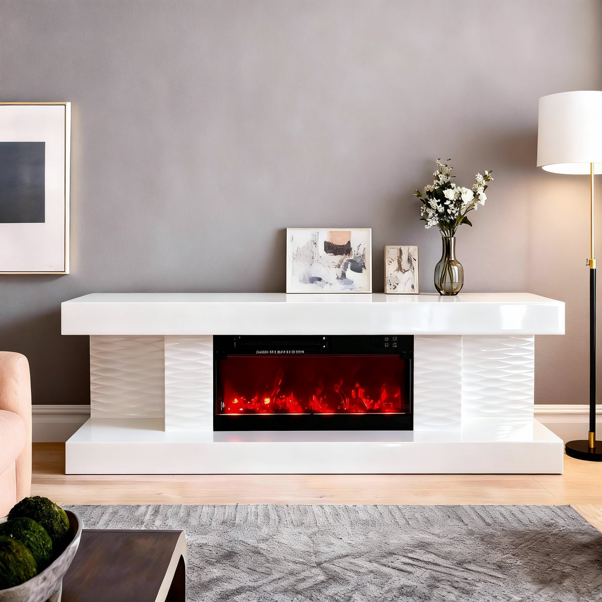 Meuble Tv Cheminee Katty Chauffage 160X38X53Cm