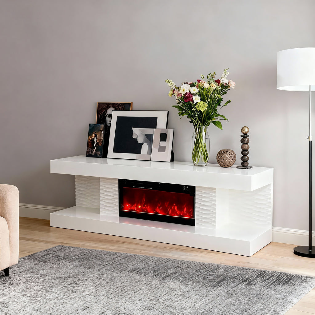 Meuble Tv Cheminee Katty Chauffage 160X38X53Cm