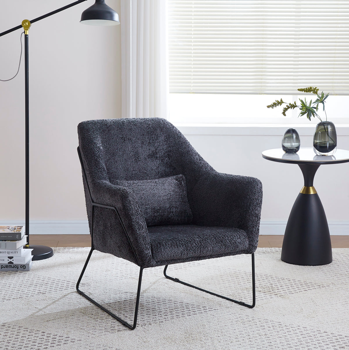 Fauteuil Baska Metal Noir Laine Anthracite