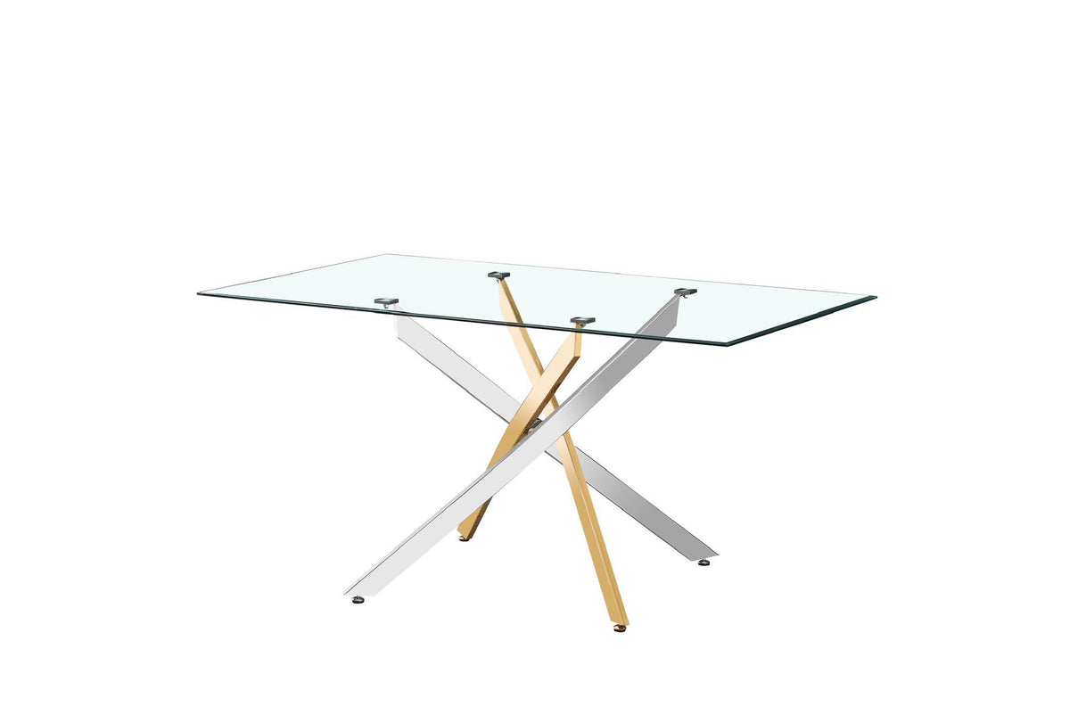 Table Repas Jessica Gold Chrome Transparent 180X90Cm