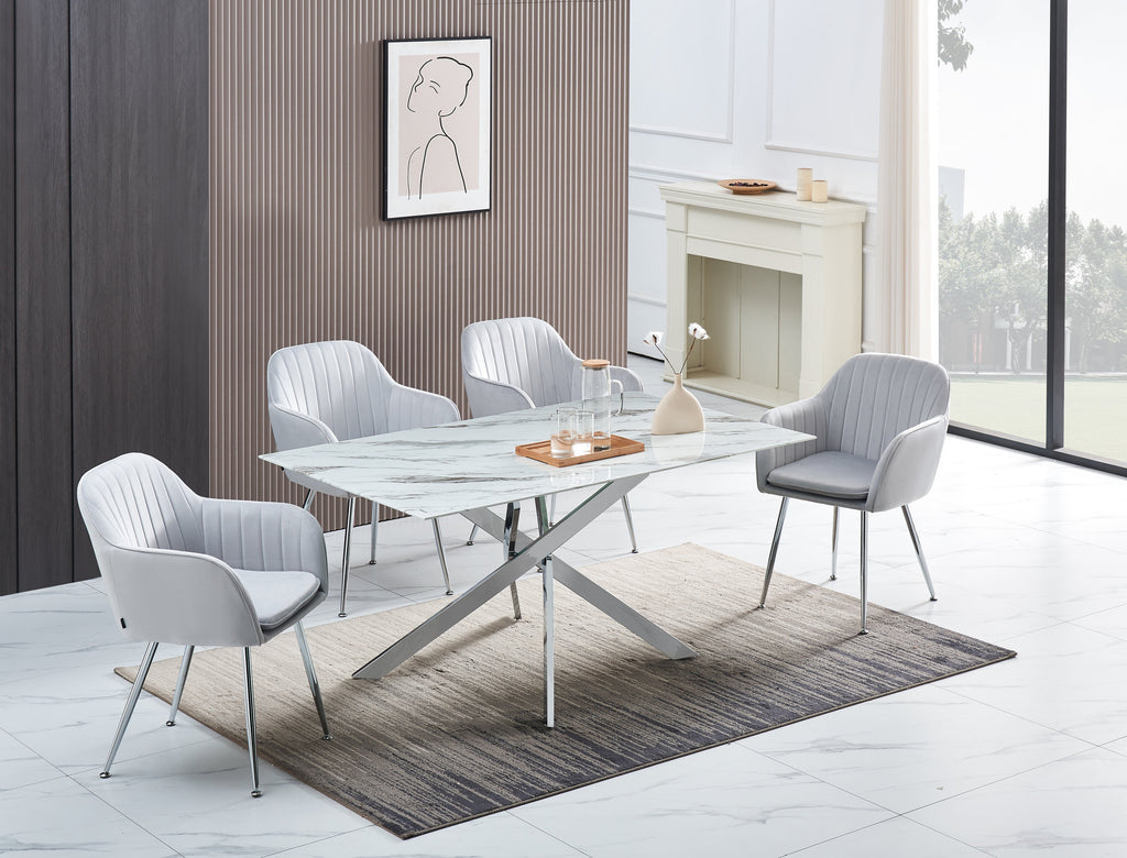 Table Repas Jessica Rectangle Chrome Marbre 150X90Cm