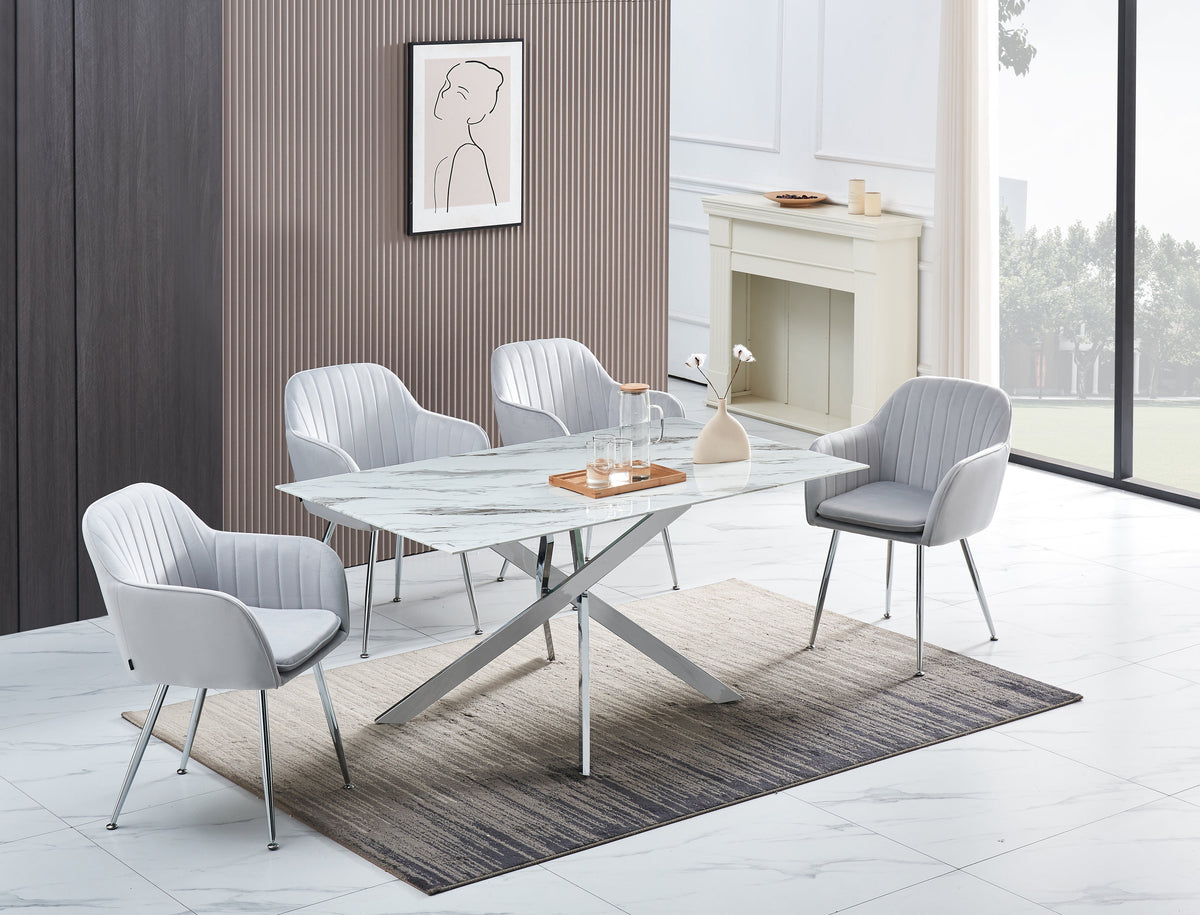 Table Repas Jessica Rectangle Chrome Marbre 150X90Cm
