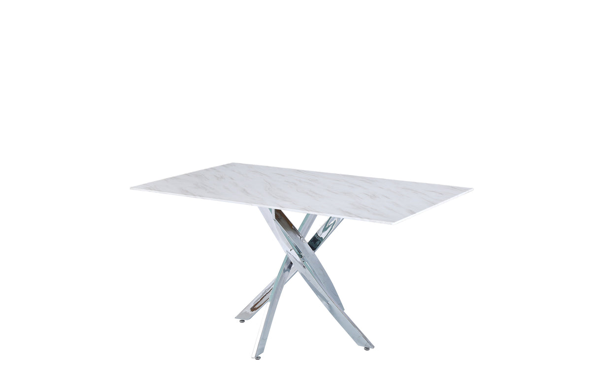 Table Repas Jessica Rectangle Chrome Marbre 150X90Cm