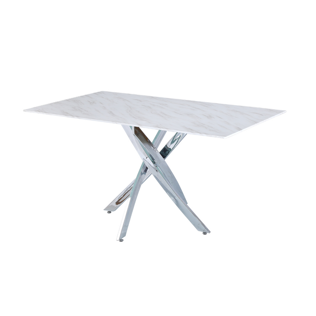 Table Repas Jessica Rectangle Chrome Marbre 150X90Cm