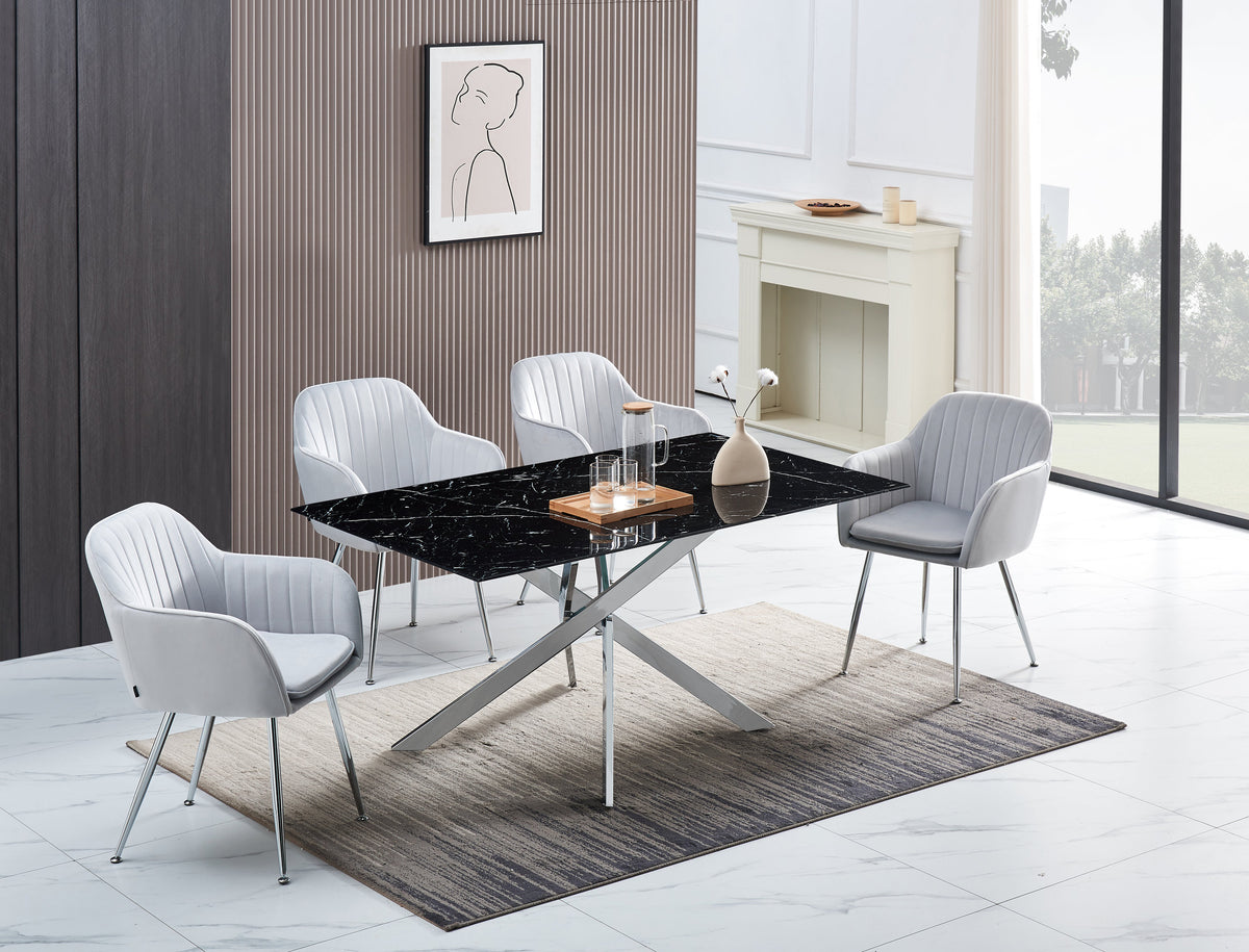Table Rectangulaire New Jessica Chrome Marbre Noir 180X90