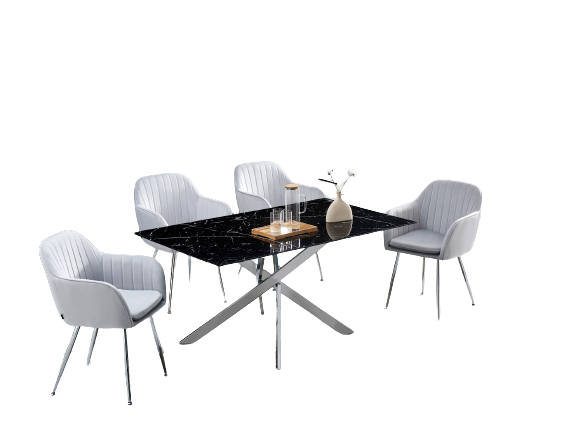 Table Rectangulaire New Jessica Chrome Marbre Noir 180X90