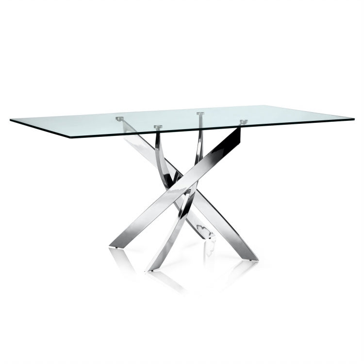Table Repas Jessica Rectangle Chrome Verre Transparent 150X90Cm