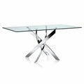 Table Repas Jessica Rectangle Chrome Verre Transparent 150X90Cm