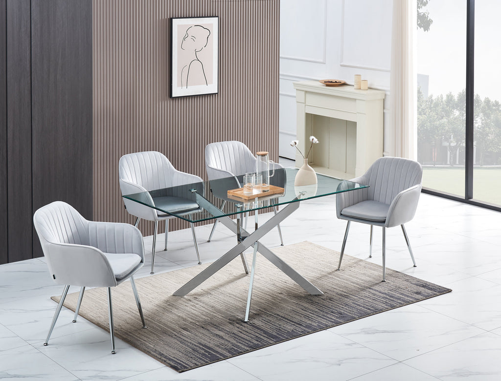 Table Repas Jessica Rectangle Chrome Verre Transparent 150X90Cm