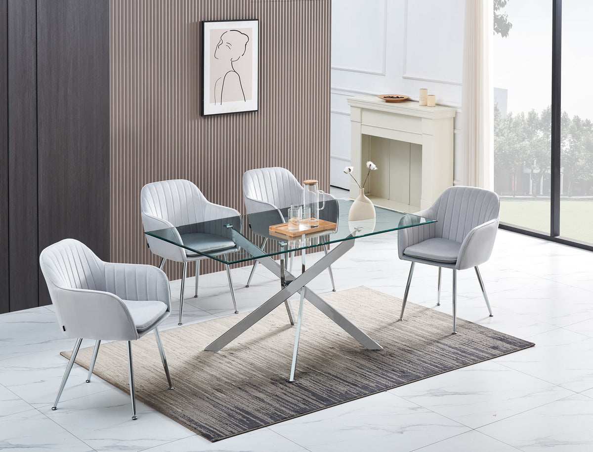 Table Repas Jessica Rectangle Chrome Verre Transparent 150X90Cm