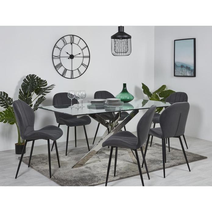 Table Repas Jessica Rectangle Chrome Verre Transparent 150X90Cm