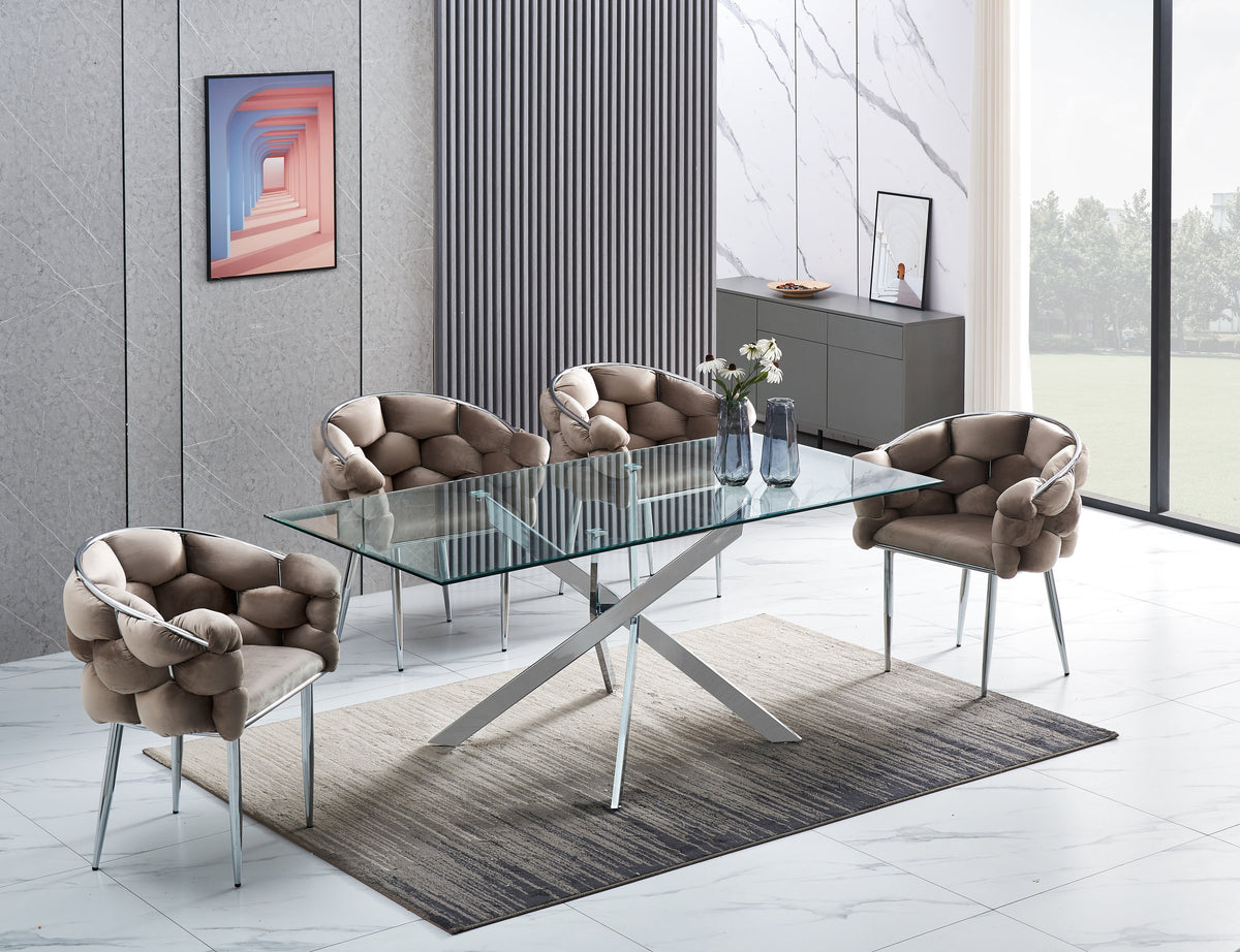 Table Rectangulaire Jessica Chrome Transparent 180X90X75Cm