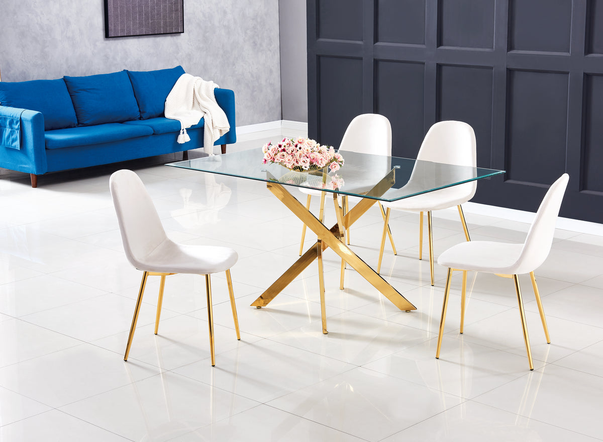 Table Repas Jessica Rectangle Gold Verre Transparent 150X90Cm
