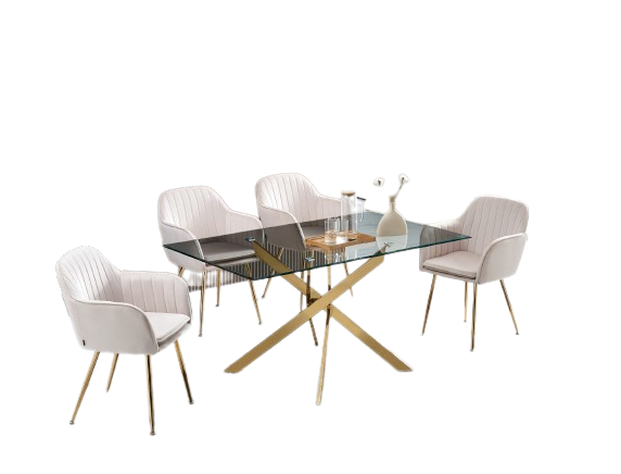 Table Repas Jessica Rectangle Gold Verre Transparent 150X90Cm