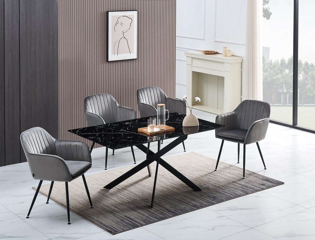 Table Rectangulaire New Jessica Metal Noir Marbre Noir 180X90