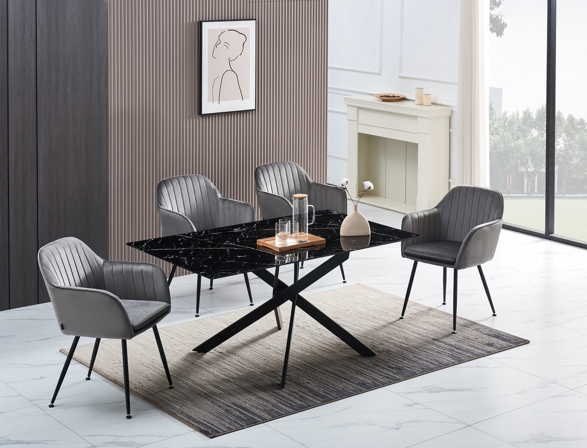 Table Rectangulaire New Jessica Metal Noir Marbre Noir 180X90