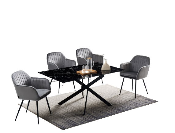 Table Rectangulaire New Jessica Metal Noir Marbre Noir 180X90