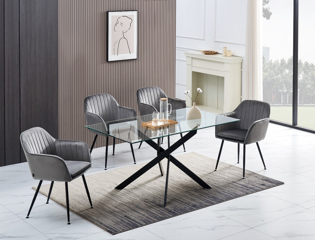 Table Repas Jessica Rectangle Metal Noir Plateau Transparent 15