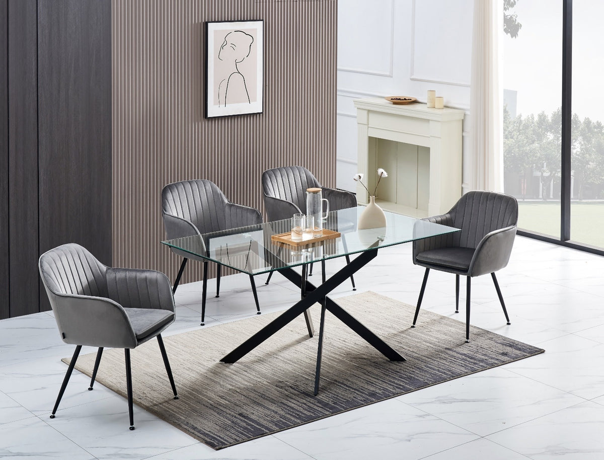 Table Repas Jessica Rectangle Metal Noir Plateau Transparent 15