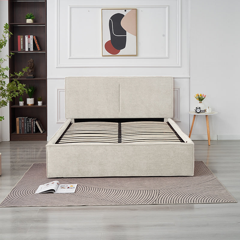 Lit Double Coffre Olivia Chenille - 140x190, Beige