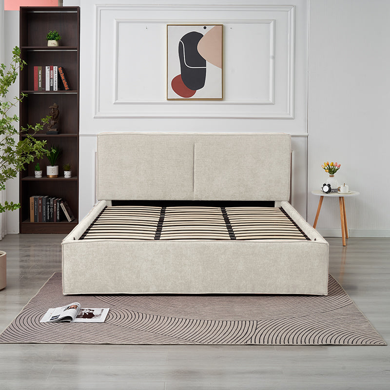 Lit Double Coffre Olivia Chenille - 180x200, Beige