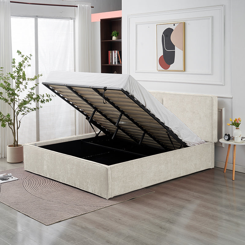 Lit Double Coffre Olivia Chenille - 180x200, Beige