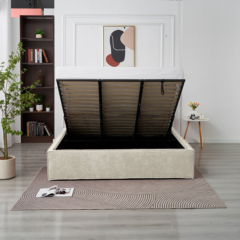 Lit Double Coffre Olivia Chenille - 180x200, Beige