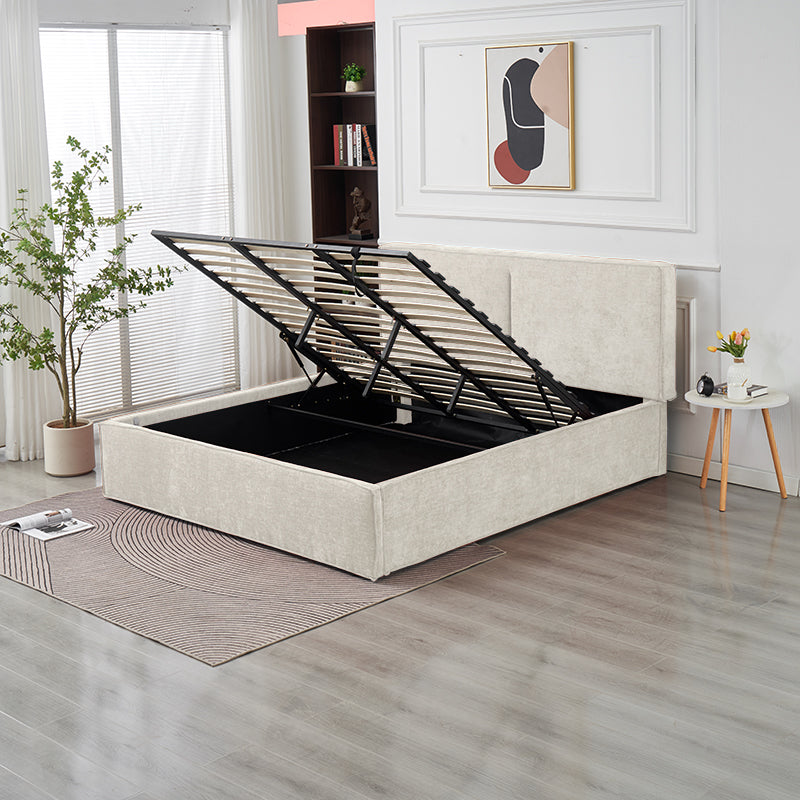 Lit Double Coffre Olivia Chenille - 180x200, Beige