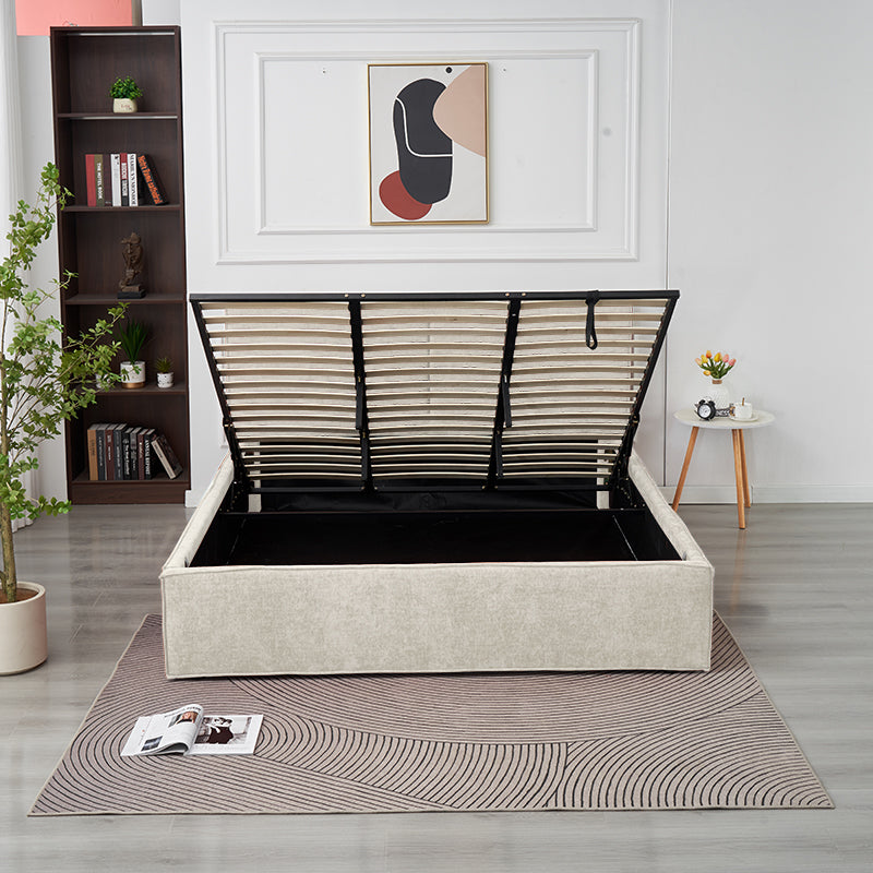 Lit Double Coffre Olivia Chenille - 180x200, Beige