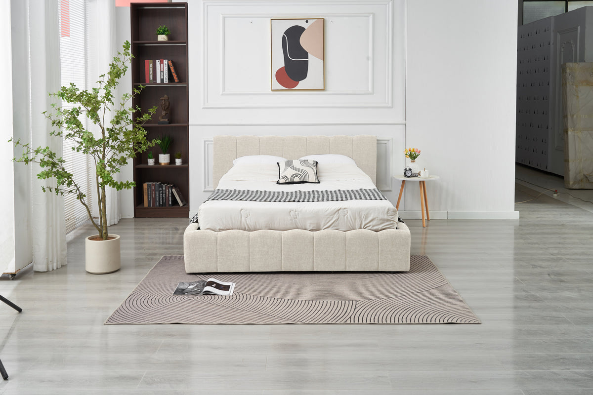 Lit Double Coffre Moon Chenille - 140x190, Beige