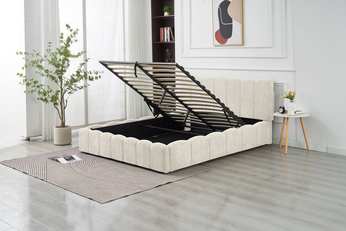 Lit Double Coffre Moon Chenille - 160x200, Beige