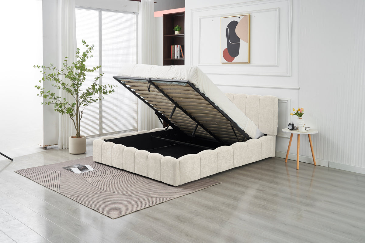 Lit Double Coffre Moon Chenille - 160x200, Beige