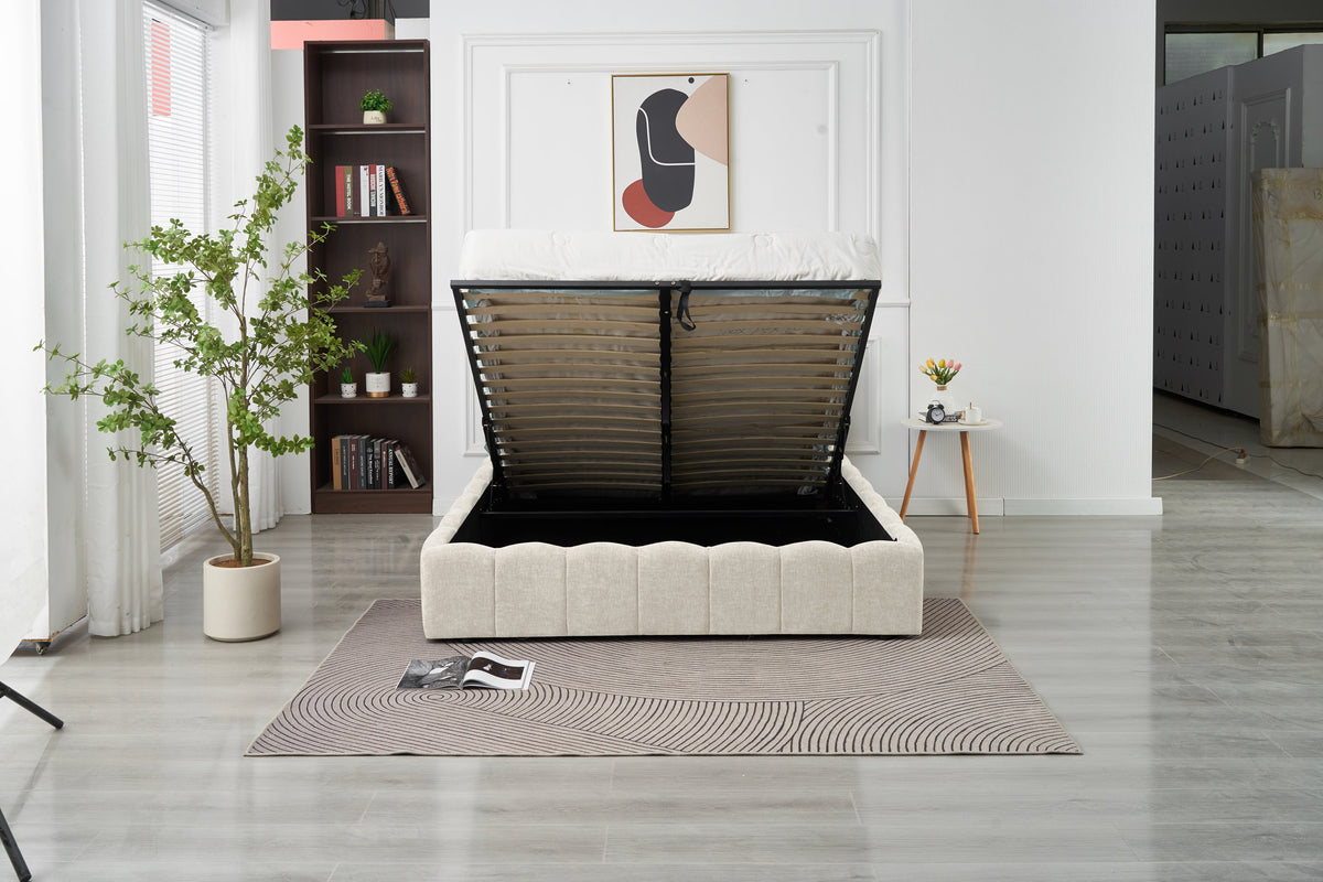 Lit Double Coffre Moon Chenille - 160x200, Beige