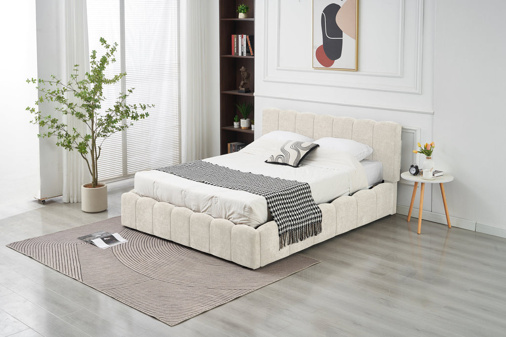 Lit Double Coffre Moon Chenille - 160x200, Beige