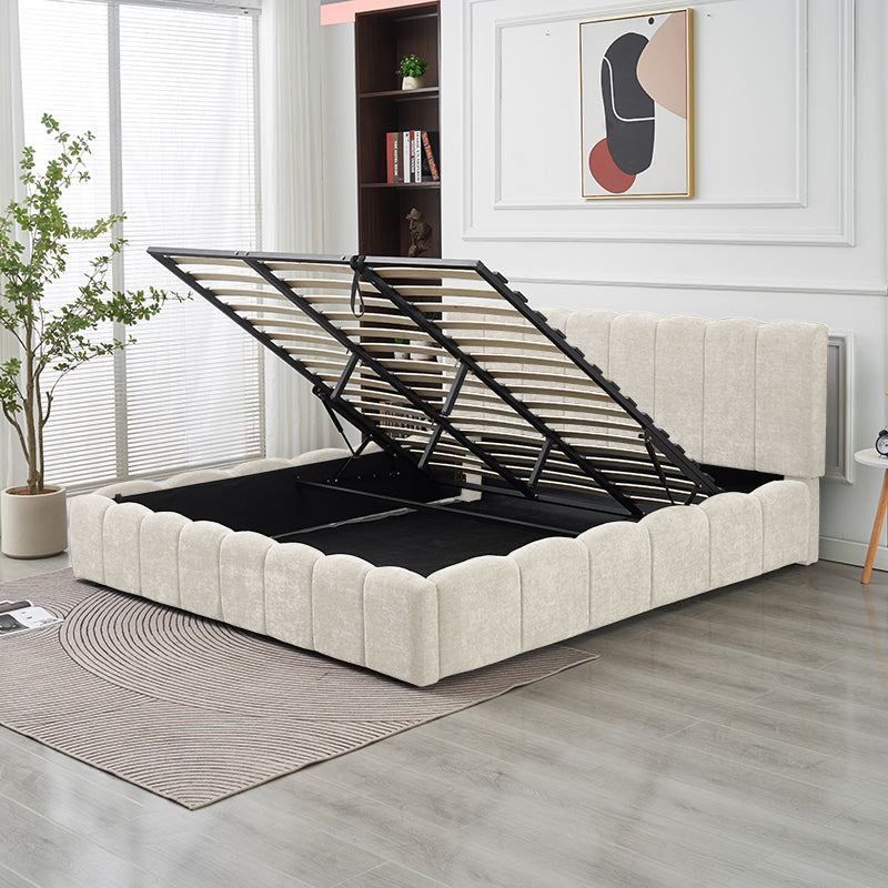 Lit Double Coffre Moon Chenille - 180x200, Beige