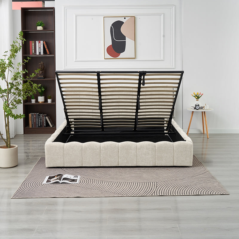 Lit Double Coffre Moon Chenille - 180x200, Beige