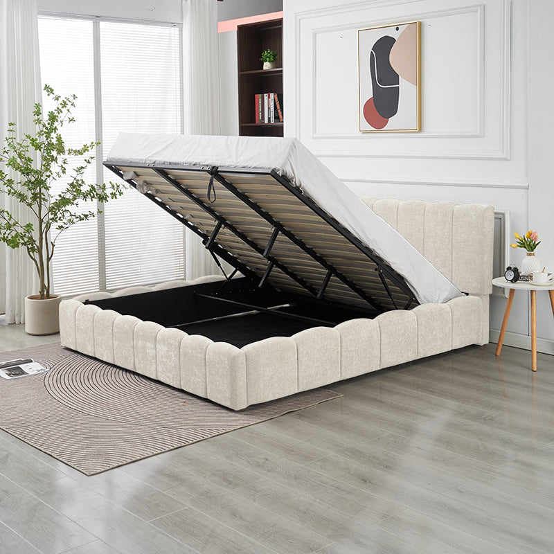 Lit Double Coffre Moon Chenille - 180x200, Beige
