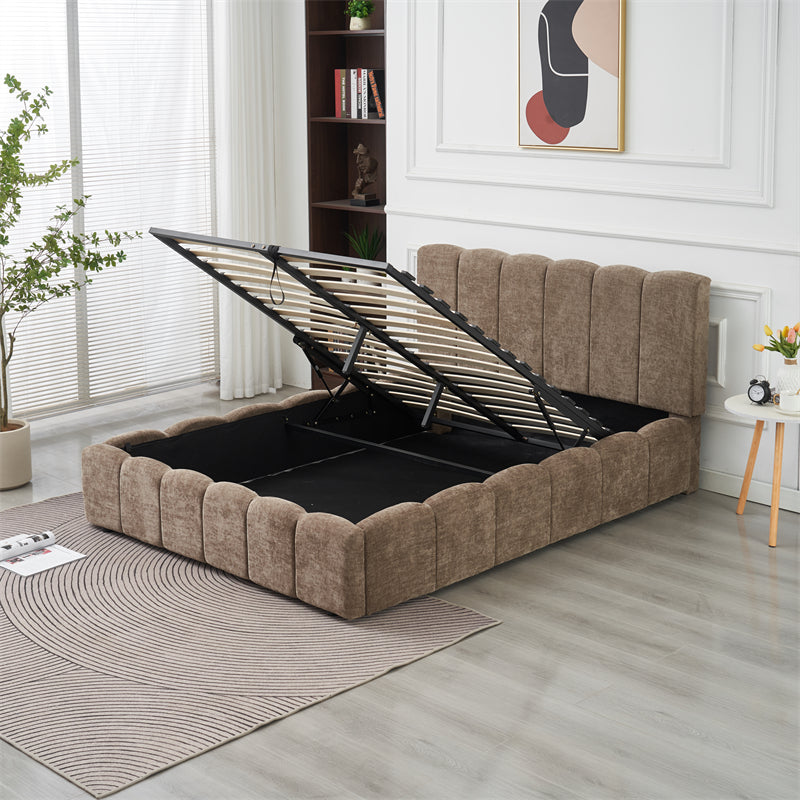 Lit Double Coffre Moon Chenille - 140x190, Moka