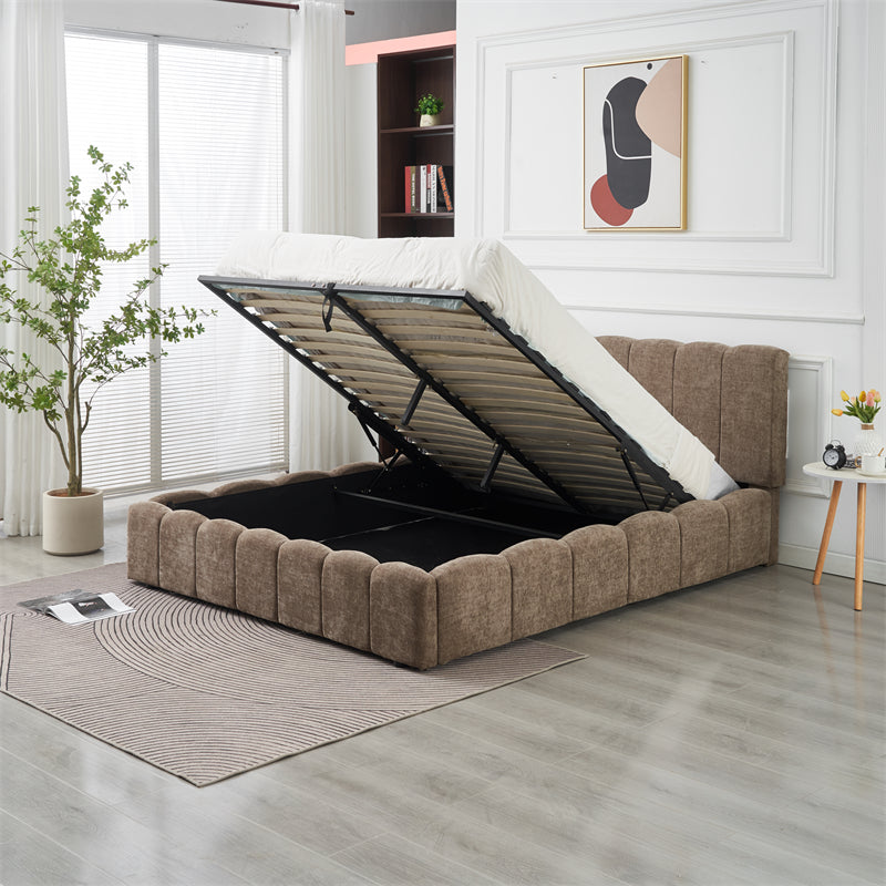 Lit Double Coffre Moon Chenille - 180x200, Moka