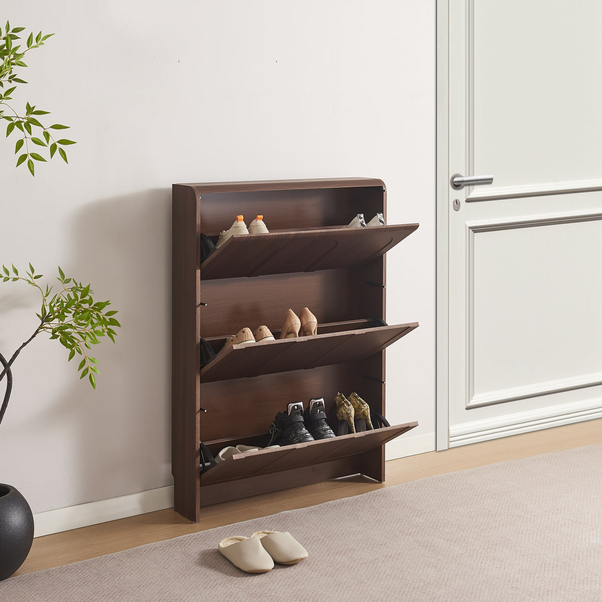 Meuble A Chaussures Beyrouth Mdf Effet Noyer 112X80X17Cm