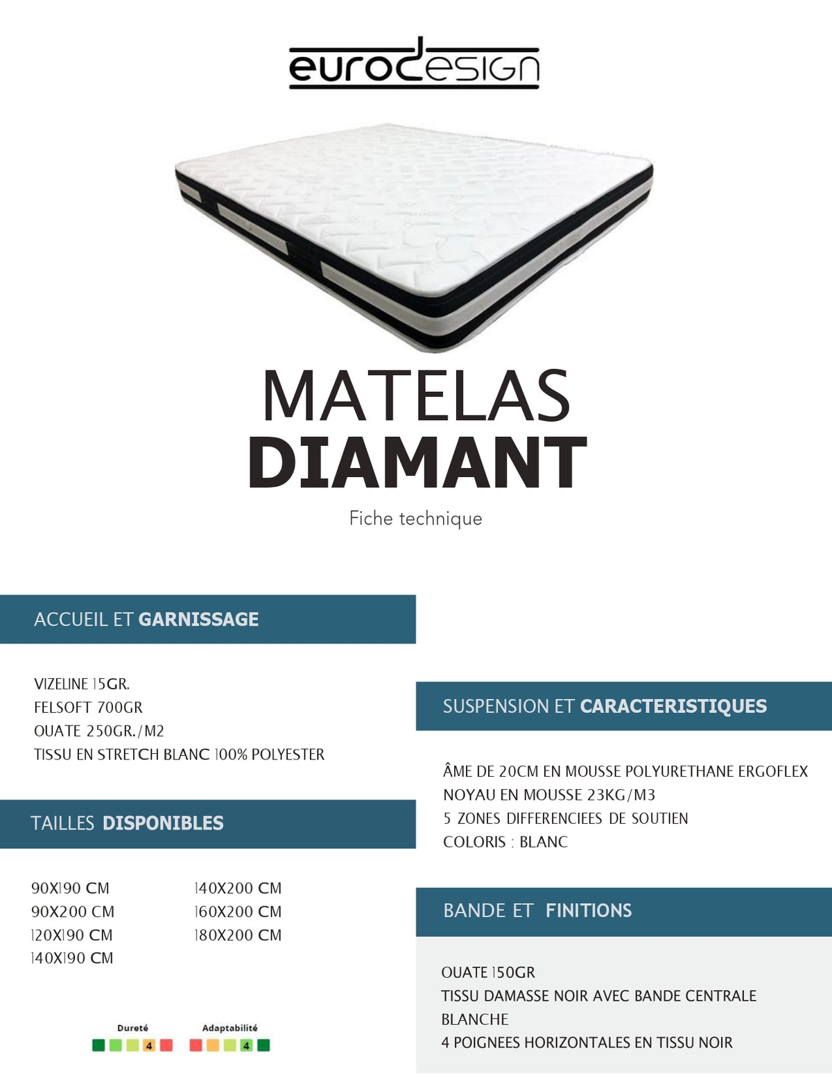 Matelas Diamant - 90x190x20