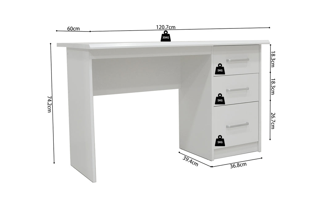 Bureau Mateo 3 tiroirs Blanc